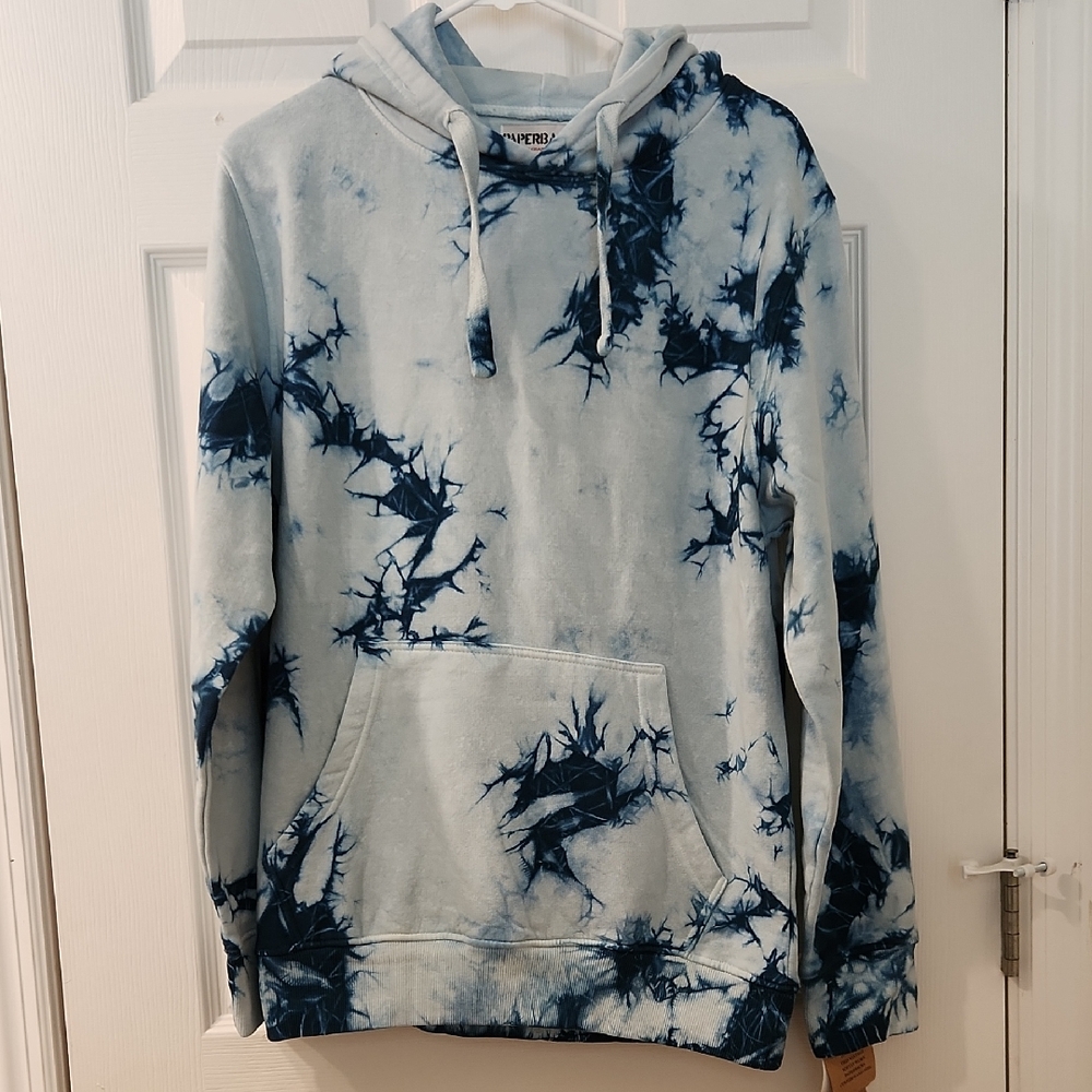 Paperbacks Blue Tie-Dye Hoodie Sweatshirt Unisex Size Oversized Small